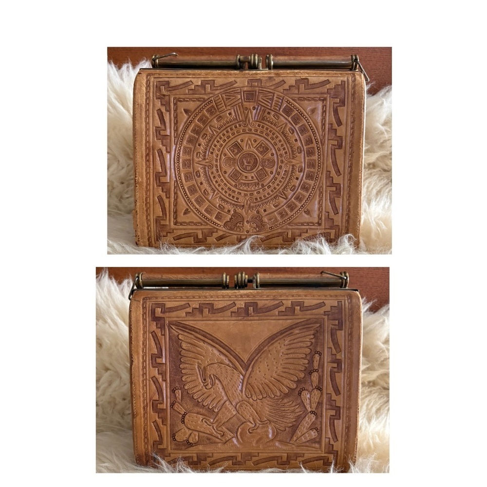 Artisan Embossed Tan Leather Vintage Shoulder Bag